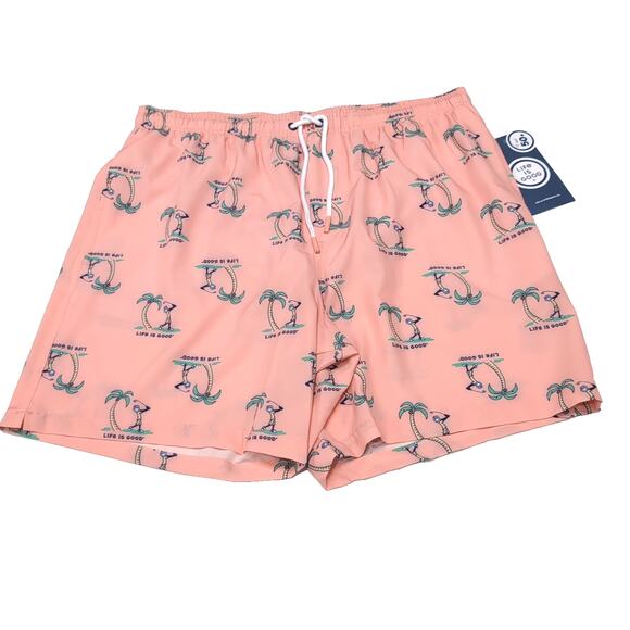 Life is Good Jake Golf Swim Trunks Mens Size L Peachy Pink Multi UPF 50+ NEW NWT - Picture 1 of 13